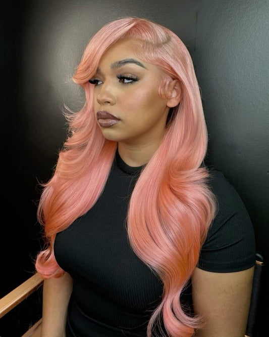 Salmon Pink Body Wave & Straight Wig | 13x6 HD Lace Front | 100% Virgin Human Hair | Pre-Plucked | Kimone's Hair Deluxe Kimone's Hair Deluxe