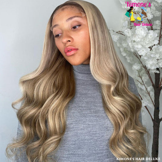 13X4 Platinum Blonde Highlight P18/613 Straight Human Hair Wigs 180% 200168148