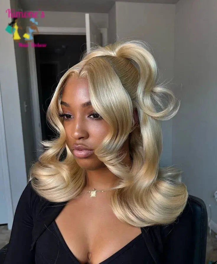 Ash Blonde Body Wave Lace Front Wig | 13x6 Ombre Human Hair Wig 180 Density Kimone's Hair Deluxe