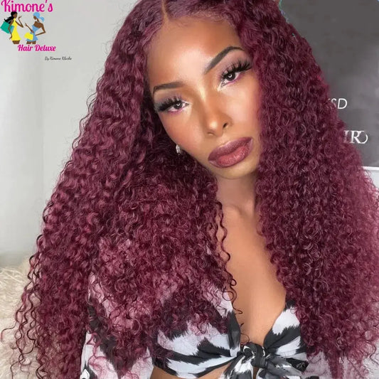 Bold Color | 99J Burgundy Deep Wave Wig | 13x6 HD Transparent Lace | Pre-Plucked | 200% Density | 18"-36" Kimone's Hair Deluxe