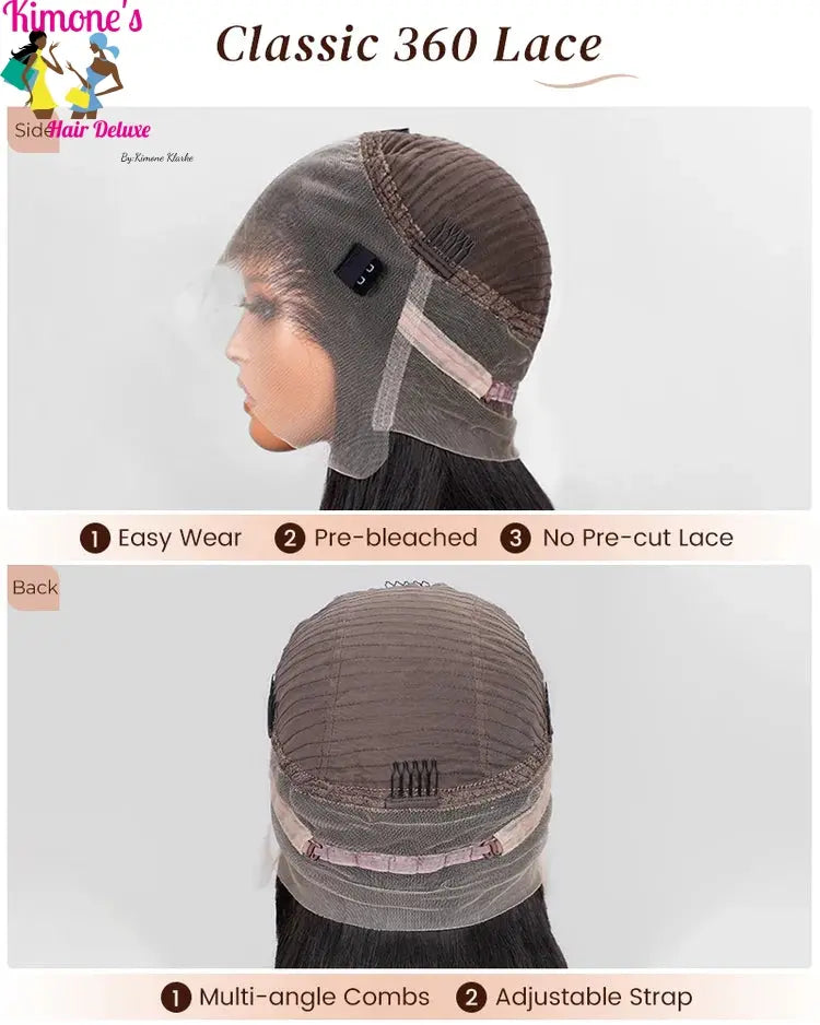 Sleek & Silky | 360 Full Lace Wig | Straight Human Hair | Undetectable Lace | 200% & 220% Density Kimone's Hair Deluxe