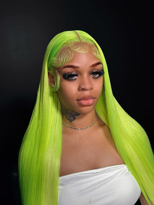 Neon Green Body Wave & Straight Wig | 13x6 HD Lace Front | Virgin Human Hair | Pre-Plucked | Kimone's Hair Deluxe Kimone's Hair Deluxe
