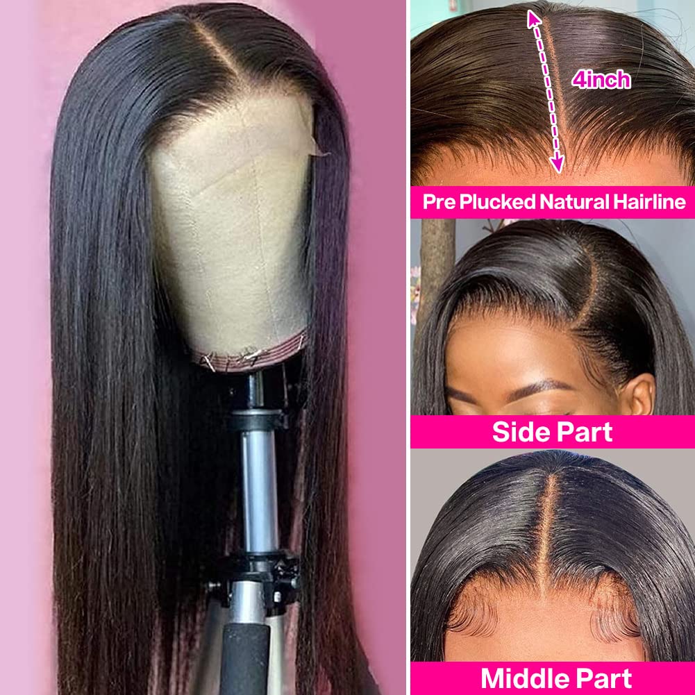 4x4 HD Lace cosure Brazilian Natural Black Straight Remy Hair Closure Wig