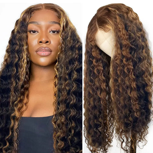 13x4 Transparent Honey Blonde Curly Pre Plucked Ombre Lace Front Wig - 180% Density Human Hair Kimone's Hair Deluxe