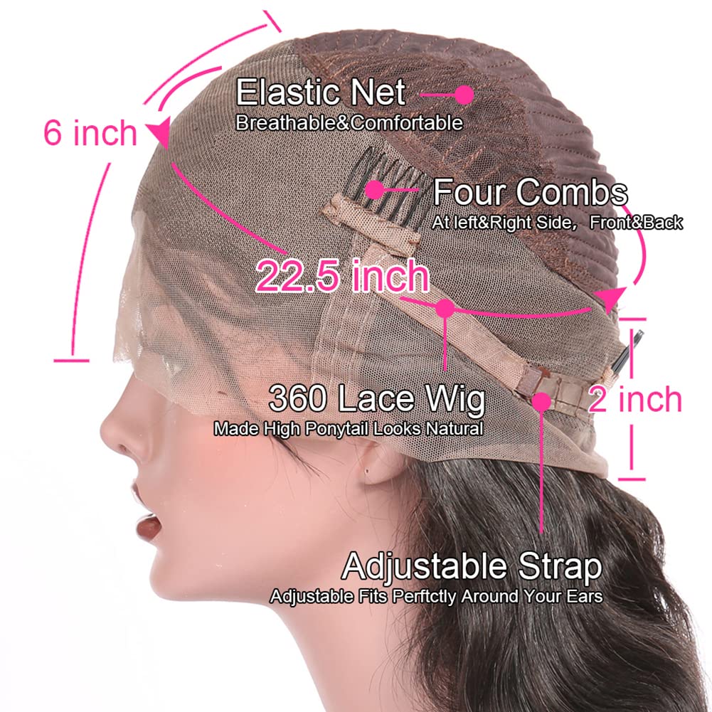 360 Lace Frontal Wig Pre Plucked Transparent Straight Human Hair 180% Remy