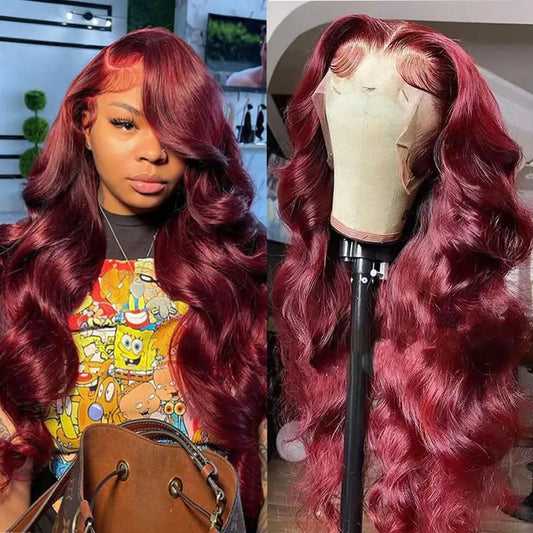 Red Body Wave Lace Front Wig | 13x4 & 13x6 HD Lace | Burgundy 99J | 16–36 Inches Kimone's Hair Deluxe