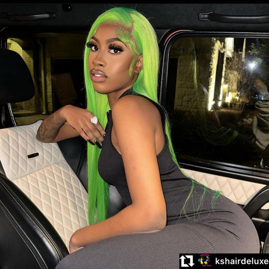 13X4 HD 10A Lime Green Straight Lace 180% Wig 10-28