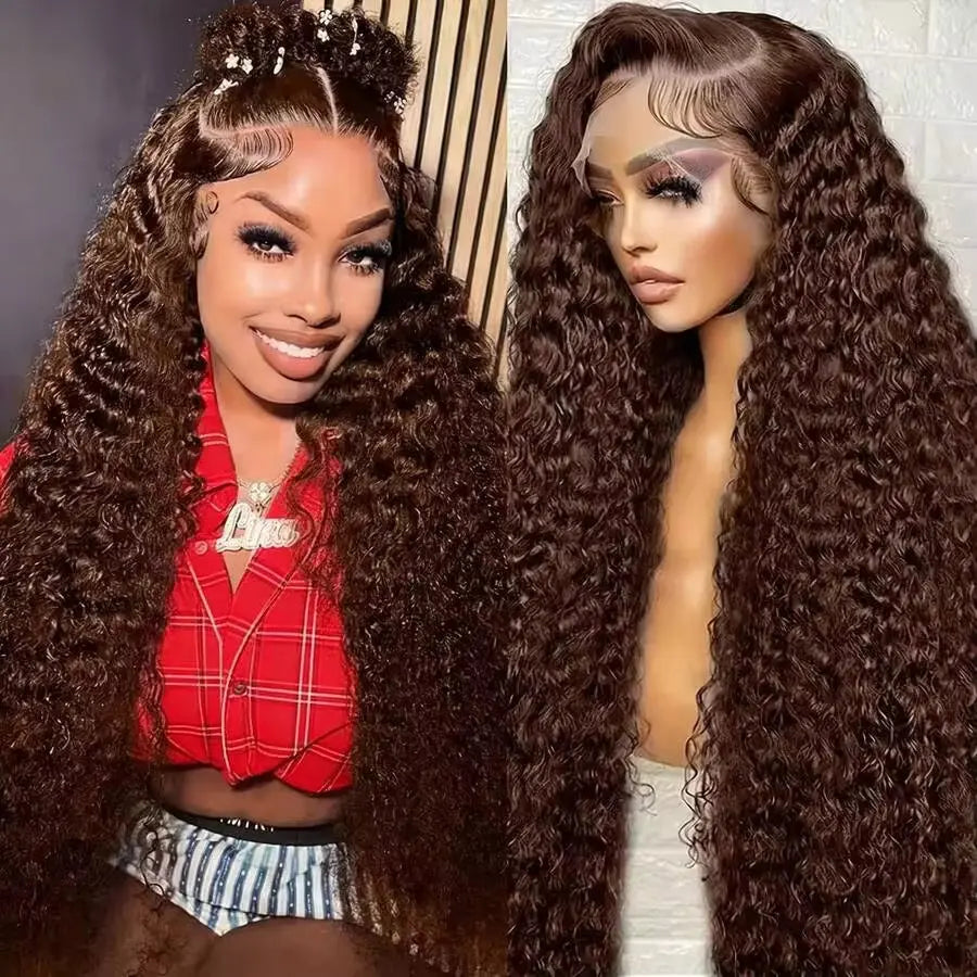 Chocolate Brown Deep Wave Lace Front Wig | Undetectable 13x4 HD Lace | 200% Density | 16–34 Inch | Kimone's Hair Deluxe Kimone's Hair Deluxe