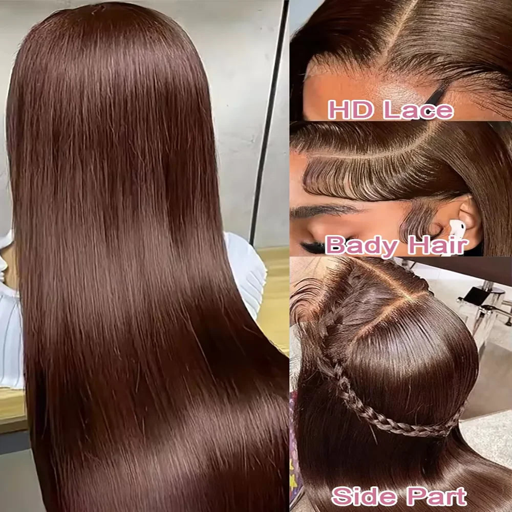 Bone Straight 13x6 Lace Frontal Wig 18-46 Inch 220 Density #4 Chocolate Brown HD Lace Front Brazilian Human Hair Wig For Women Dropshipman