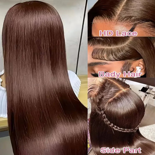 Bone Straight 13x6 Lace Frontal Wig 18-46 Inch 220 Density #4 Chocolate Brown HD Lace Front Brazilian Human Hair Wig For Women Dropshipman