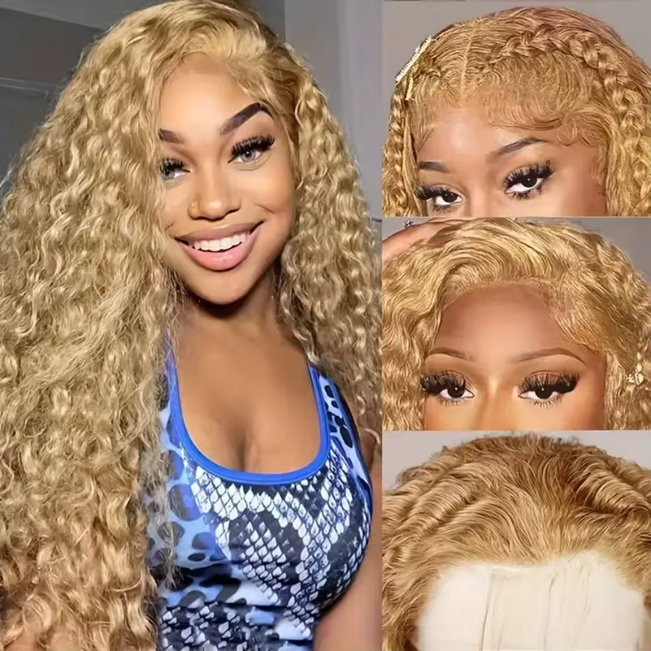 Honey Blonde Deep Wave Wig | 13x6 HD Lace Front | #27 Colored | 230% Density | 34–38 Inch