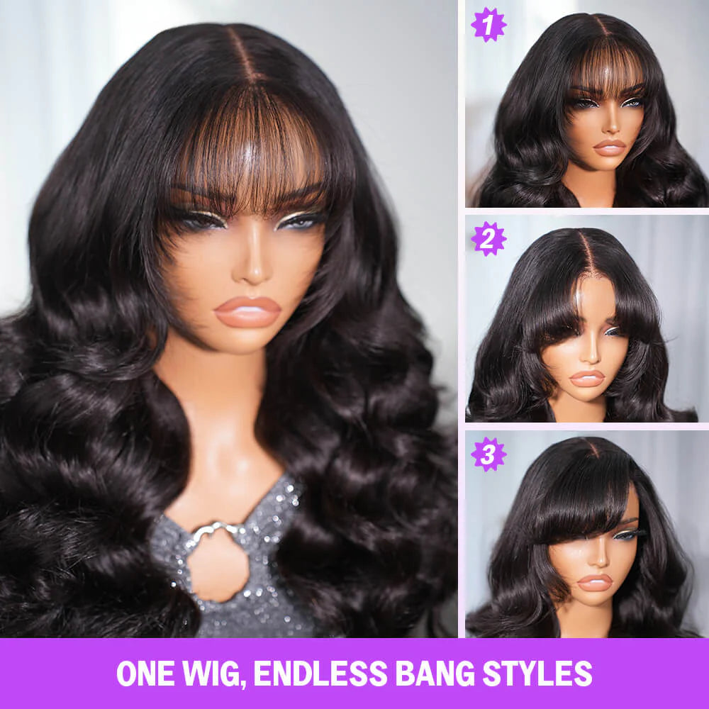 Loose Wave Curtain Bangs Lace Front Wig | 13x4 & 7x5 HD Lace | 150% & 180% Density | Kimone's Hair Deluxe