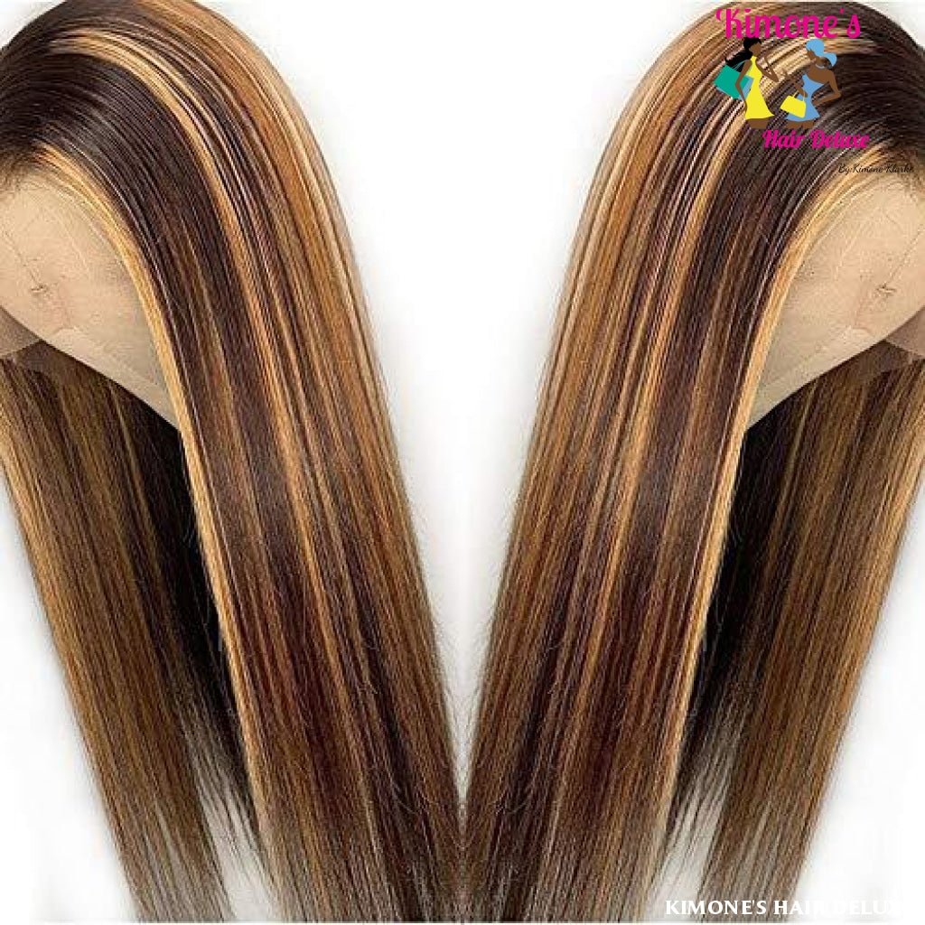 13X4 Deep Part Lace Front Human Hair Wig Straight Highlight Color Pre Plucked Line Bleached Knots