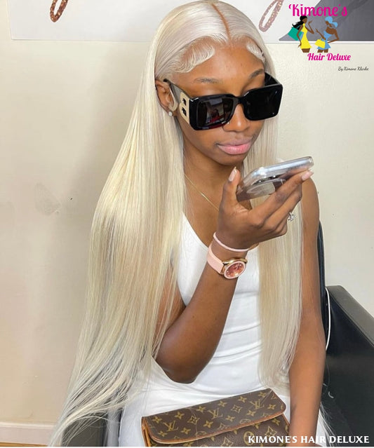 Ash White 60# Grey Platinum Blonde 13X4 Short Bob Human Hair Lace Front Wigs 150% Density Pre