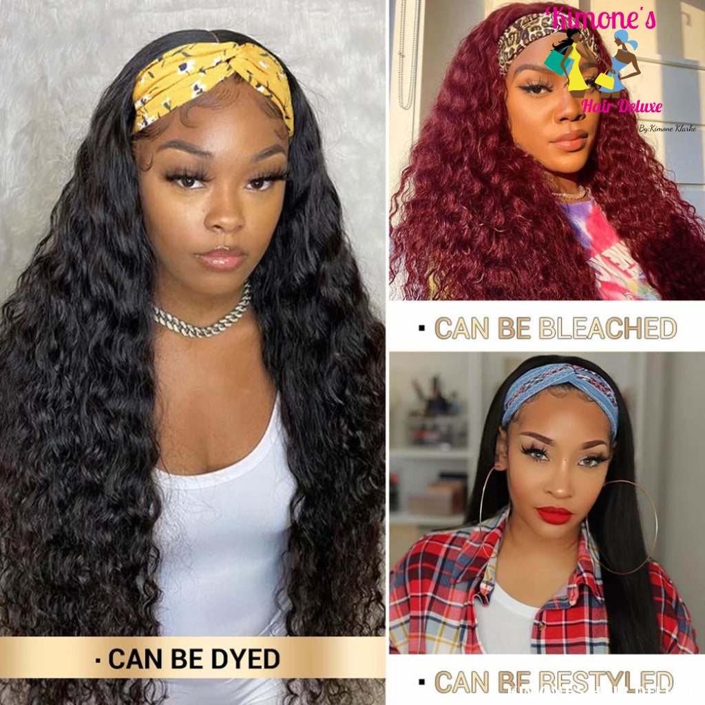 Water Wave Headband Wig Non Lace Brazilian Virgin Hair Wigs Curly 150% Density 200168148