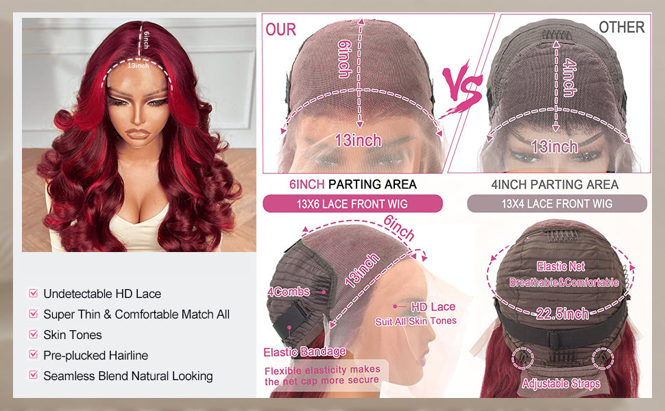 99J Red Skunk Stripe Body Wave Wig | 13x6 HD Lace Front | 180% Density | Pre-Plucked | Kimone's Hair Deluxe Kimone's Hair Deluxe