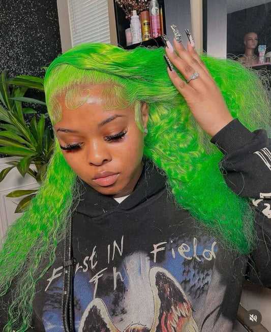 Bold Color | Neon Green Deep Wave Wig | 13x6 HD Lace Front | 180% Density | 100% Human Hair | 20"-34"