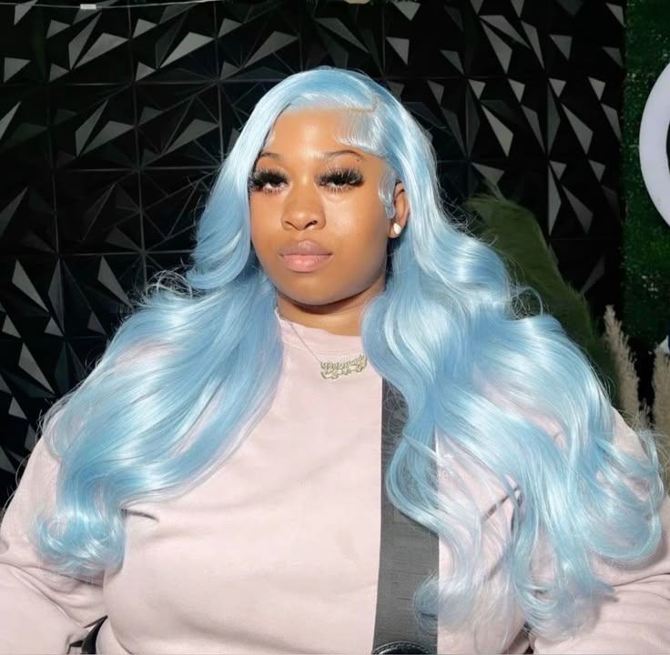 Sky Blue Body Wave & Straight Wig | 13x6 HD Lace Front | 100% Virgin Human Hair | Pre-Plucked | Kimone's Hair Deluxe Dropshipman