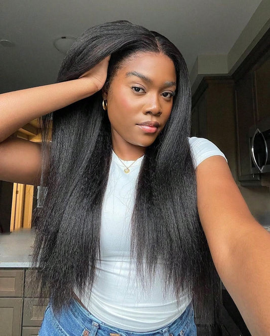 4C Edges Kinky Straight Wig | 13x4 UHD Lace | 220% Density | 100% Virgin Hair | Pre-Cut Lace | Kimone's Hair Deluxe Dropshipman