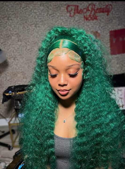 Bold Color | Emerald Green Deep Wave Wig | 13x6 HD Lace Front | 180% Density | 100% Human Hair | 20"-34"