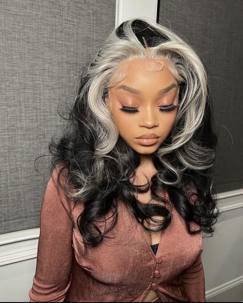 Bold Color Blonde Skunk Stripe Natural  Body Wave Glueless Wig | 18–32 Inches