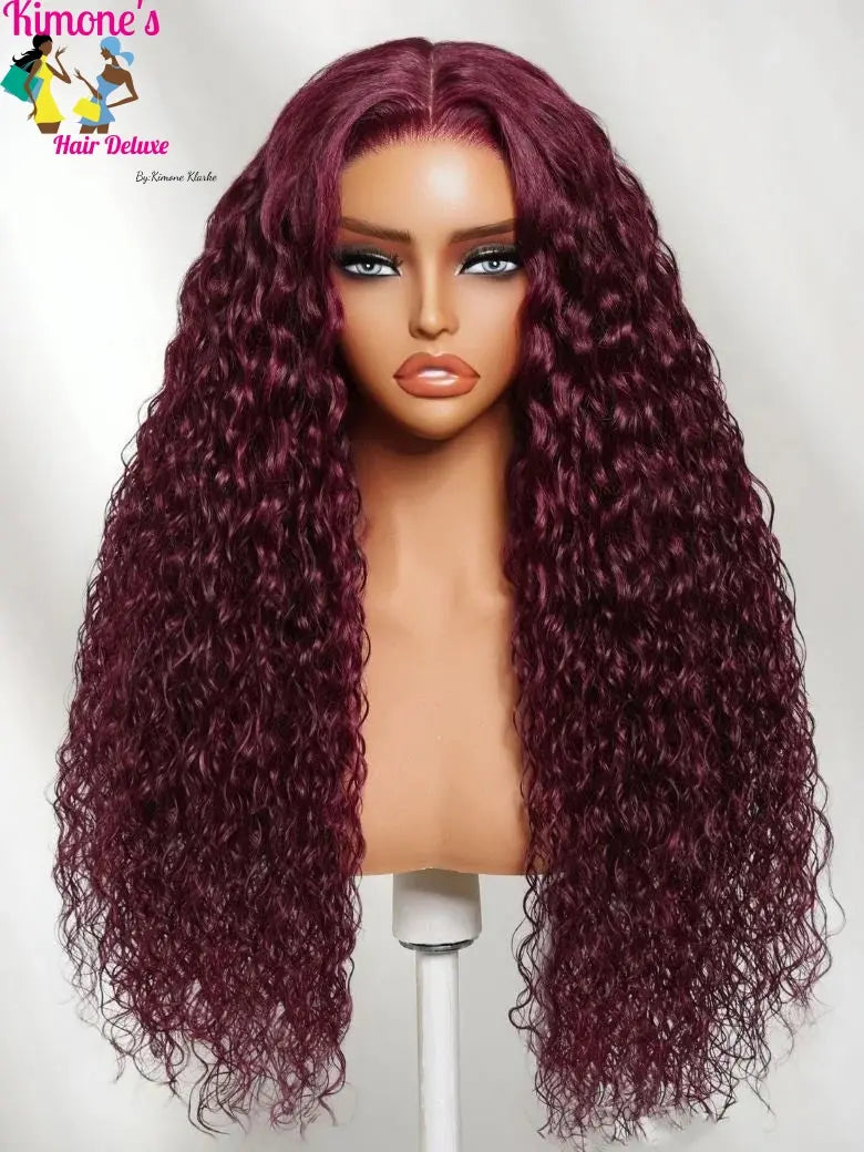 Bold Color | Black Cherry Water Wave Wig | 13x4 HD Transparent Lace | Pre-Cut, Pre-Bleached, Glueless | 150% Density Kimone's Hair Deluxe