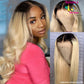 13X4 1B/613 Straight Human Hair Medium Brown Lace Deep Part 2 Tones 613 Frontal Wigs With Dark Roots