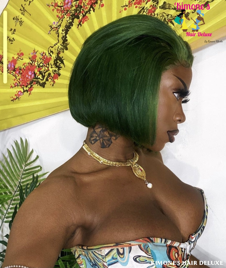13X4 Emerald Green Straight 180% Transparent Lace Wig 10A