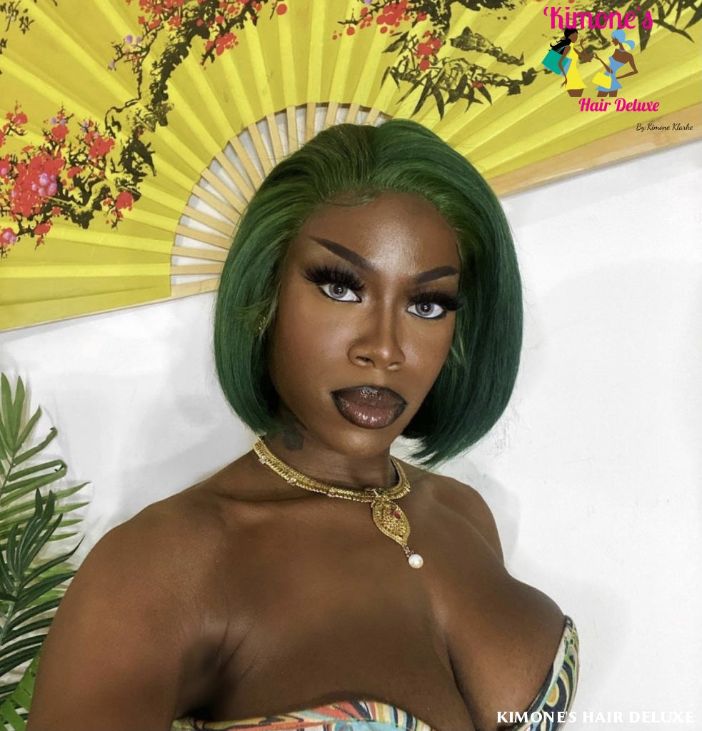 13X4 Emerald Green Straight 180% Transparent Lace Wig 10A