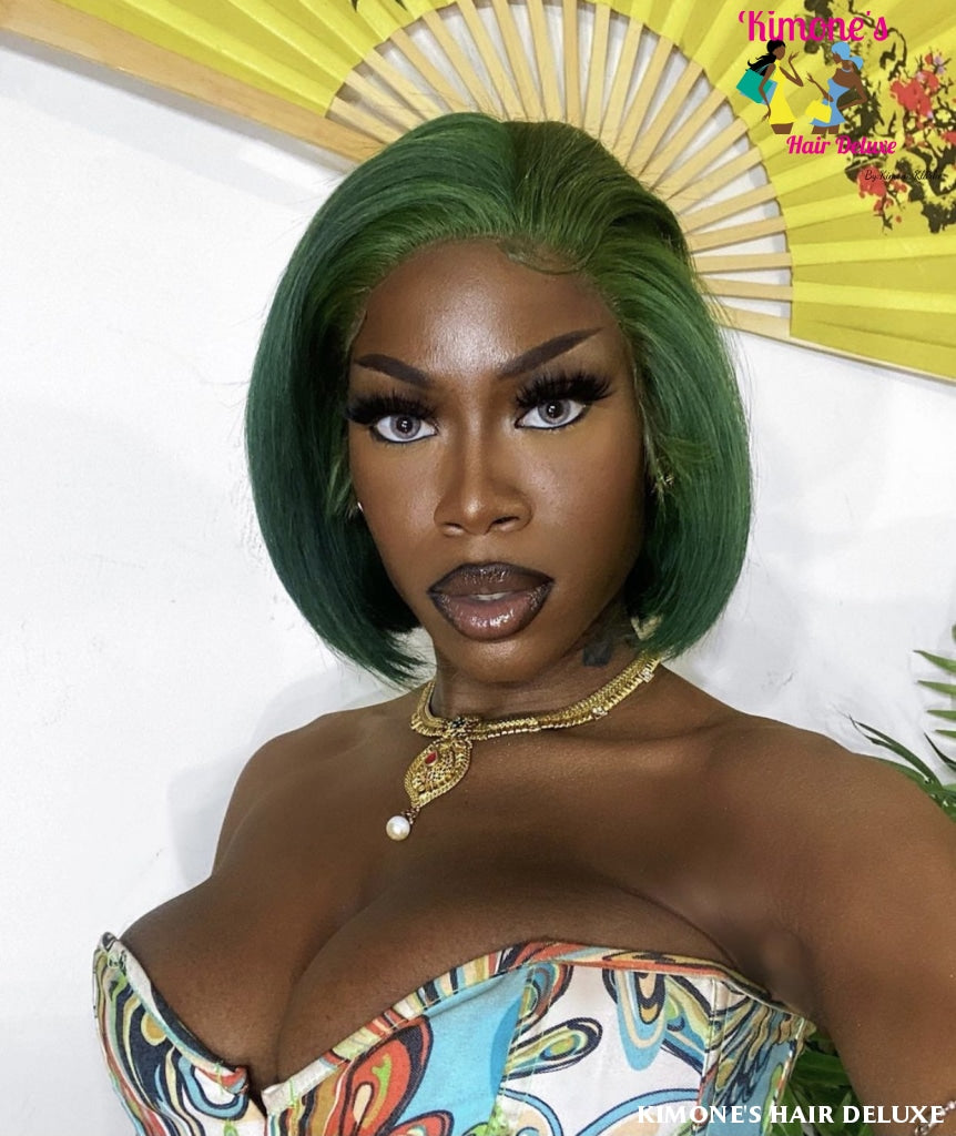 13X4 Emerald Green Straight 180% Transparent Lace Wig 10A