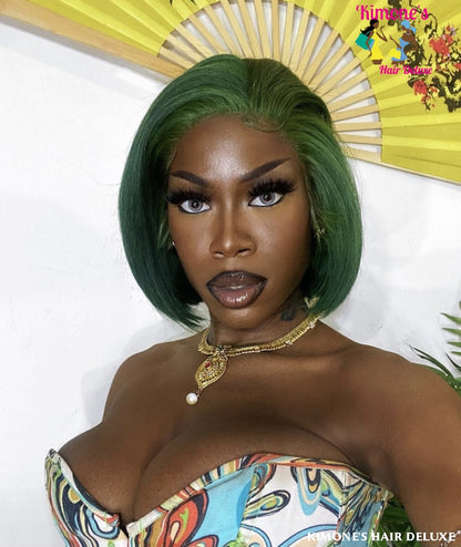 13X4 Emerald Green Straight 180% Transparent Lace Wig 10A