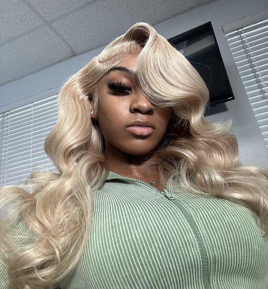 Ash Blonde Body Wave Lace Front Wig | 13x6 Ombre Human Hair Wig 180 Density