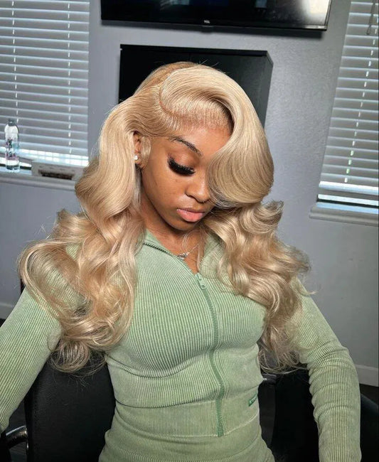 Ash Blonde Body Wave Lace Front Wig | 13x6 Ombre Human Hair Wig 180 Density