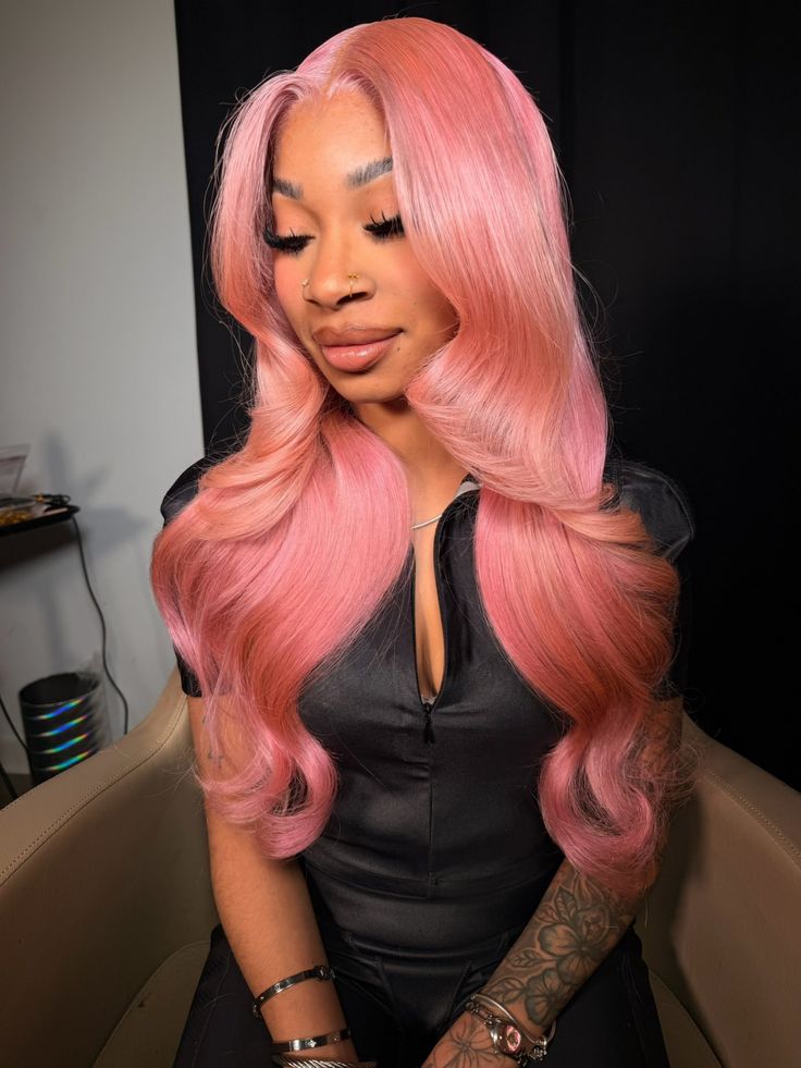 Salmon Pink Body Wave & Straight Wig | 13x6 HD Lace Front | 100% Virgin Human Hair | Pre-Plucked | Kimone's Hair Deluxe Kimone's Hair Deluxe