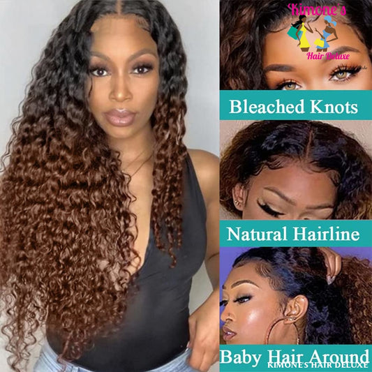 1B/30 Ombre Brown 13X4 Lace Front Wigs Human Hair Curly 2 Tone Dark Roots Brazilian Virgin With Baby