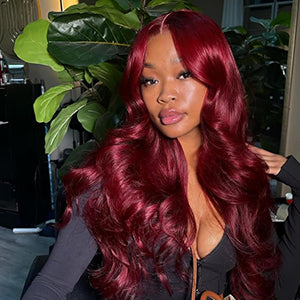 Red Body Wave Lace Front Wig | 13x4 & 13x6 HD Lace | Burgundy 99J | 16–36 Inches Dropshipman
