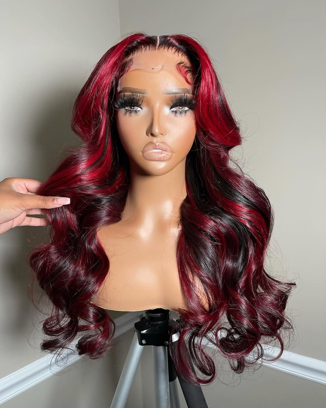 99J Red Skunk Stripe Body Wave Wig | 13x6 HD Lace Front | 180% Density | Pre-Plucked | Kimone's Hair Deluxe Kimone's Hair Deluxe