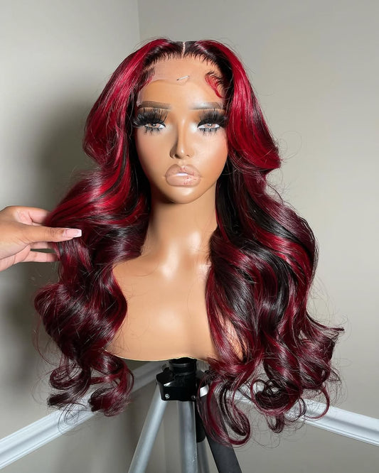 99J Red Skunk Stripe Body Wave Wig | 13x6 HD Lace Front | 180% Density | Pre-Plucked | Kimone's Hair Deluxe Kimone's Hair Deluxe