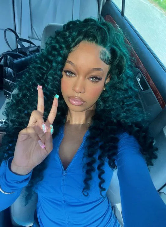 Bold Color | Emerald Green Deep Wave Wig | 13x6 HD Lace Front | 180% Density | 100% Human Hair | 20"-34"