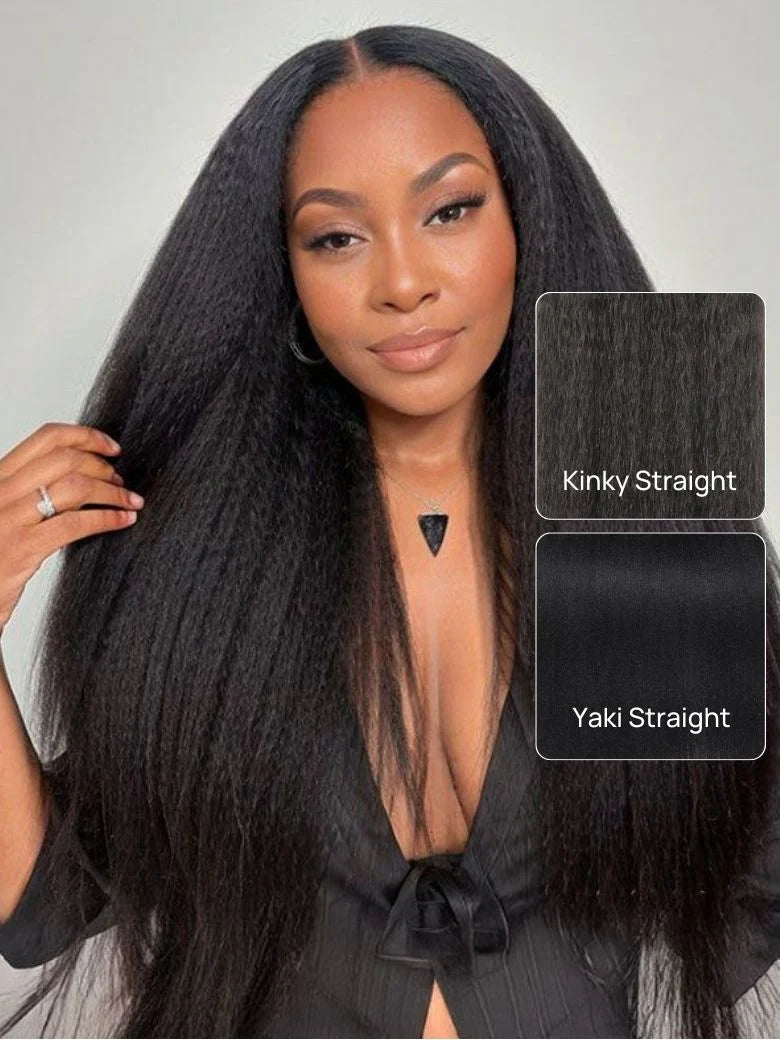 Sleek & Silky | Kinky Straight Lace Front Wig | 13x4 HD Lace | Natural Yaki Texture | 18–28" | Brazilian Remy Kimone's Hair Deluxe