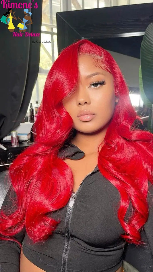 Bold Color Body Wave Wig | Hot Red | 13x6 HD Lace | 180%-250% Density | Brazilian Remy Kimone's Hair Deluxe