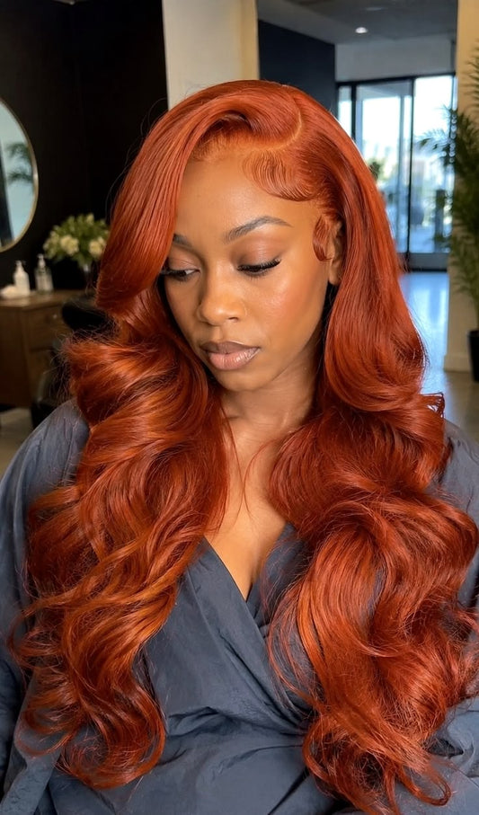 Bold Color Body Wave 13x6 HD Lace Glueless Wig | Orange Ginger | 180% Density | 18"-34" Kimone's Hair Deluxe