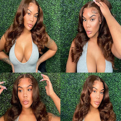 13x6 HD Transparent Lace Front Wig Chestnut Brown Body Wave Virgin Hair