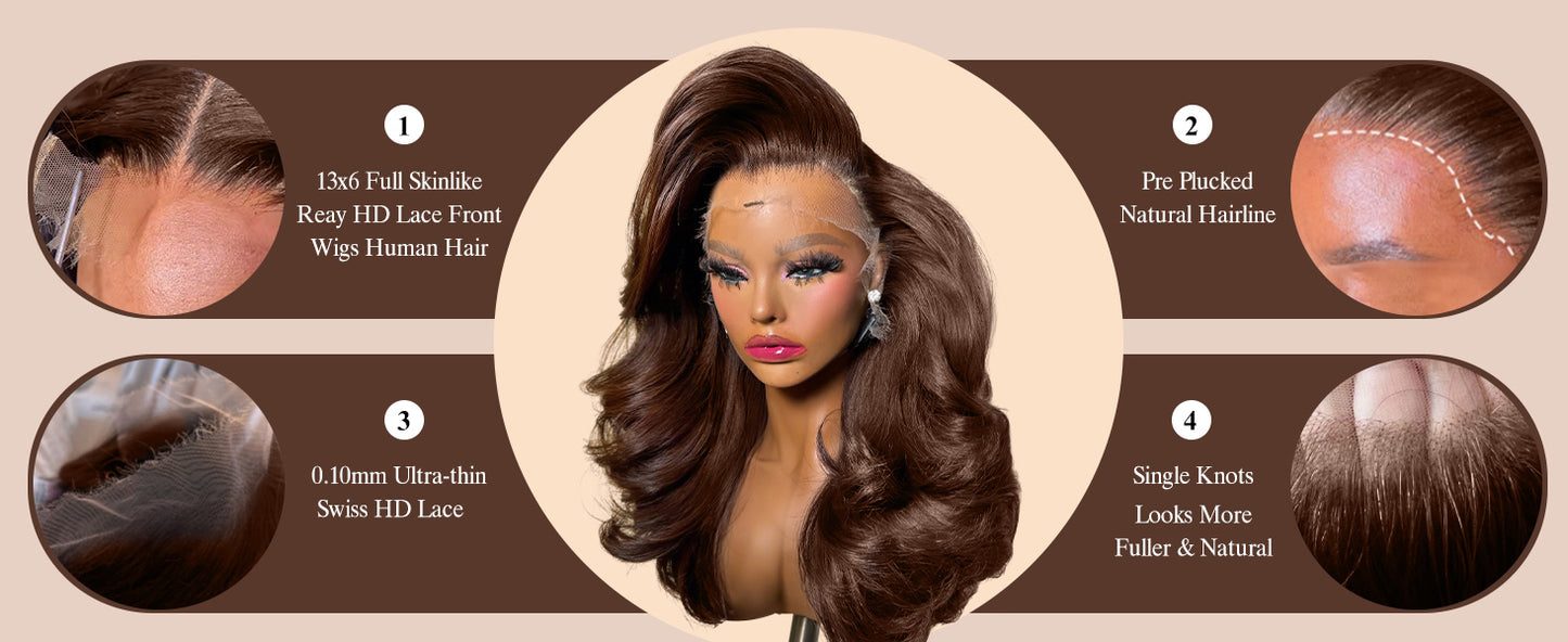 Sleek & Silky Chocolate Brown 13x4 HD Lace Front Wig | Bone Straight | 180% Density | 16"-30" Kimone's Hair Deluxe