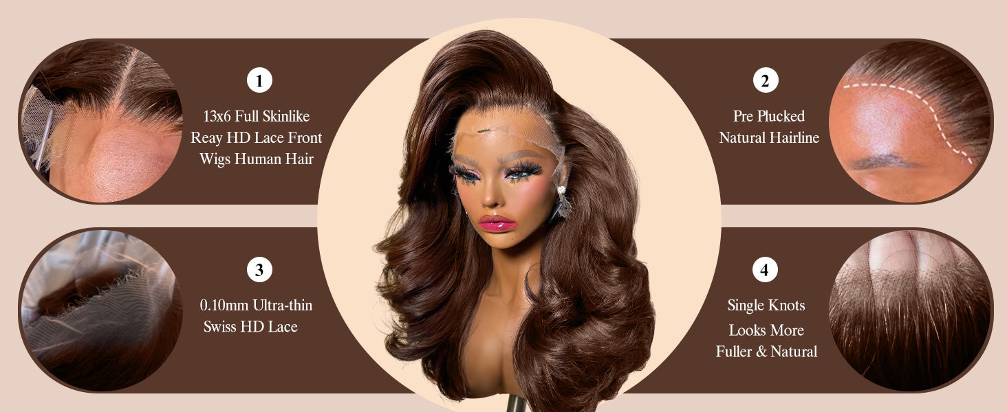 Sleek & Silky Chocolate Brown 13x4 HD Lace Front Wig | Bone Straight | 180% Density | 16"-30" Kimone's Hair Deluxe