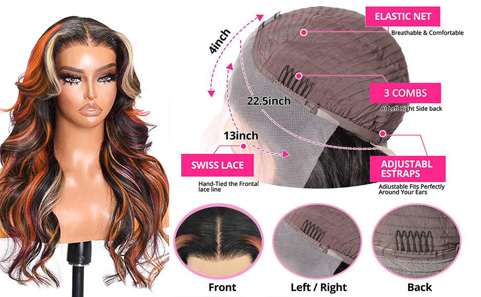 Ginger Blonde Skunk Stripe Wig | 13x4 HD Lace Front | 100% Human Hair | Pre-Plucked | Kimone's Hair Deluxe Kimone's Hair Deluxe