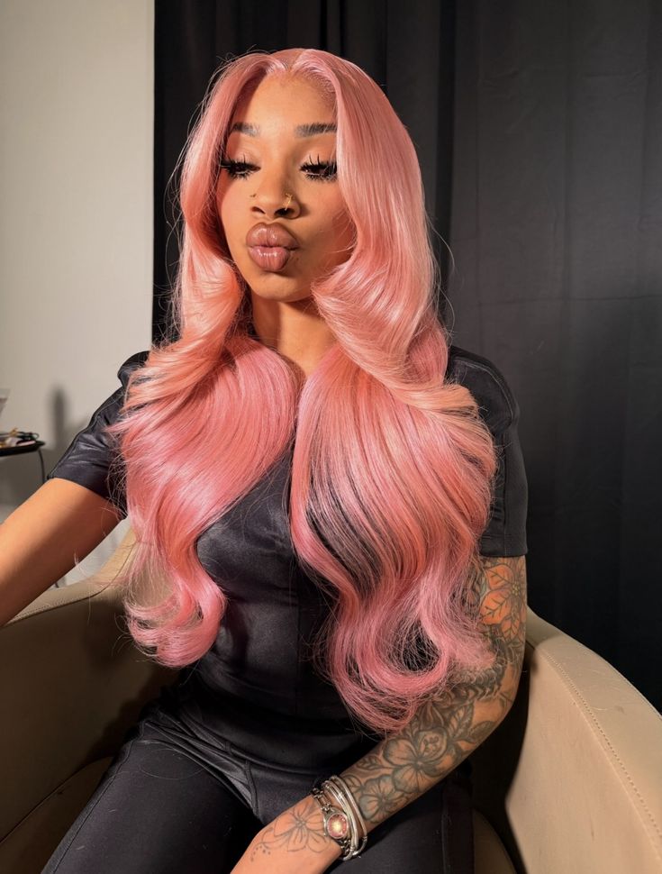 Salmon Pink Body Wave & Straight Wig | 13x6 HD Lace Front | 100% Virgin Human Hair | Pre-Plucked | Kimone's Hair Deluxe Kimone's Hair Deluxe