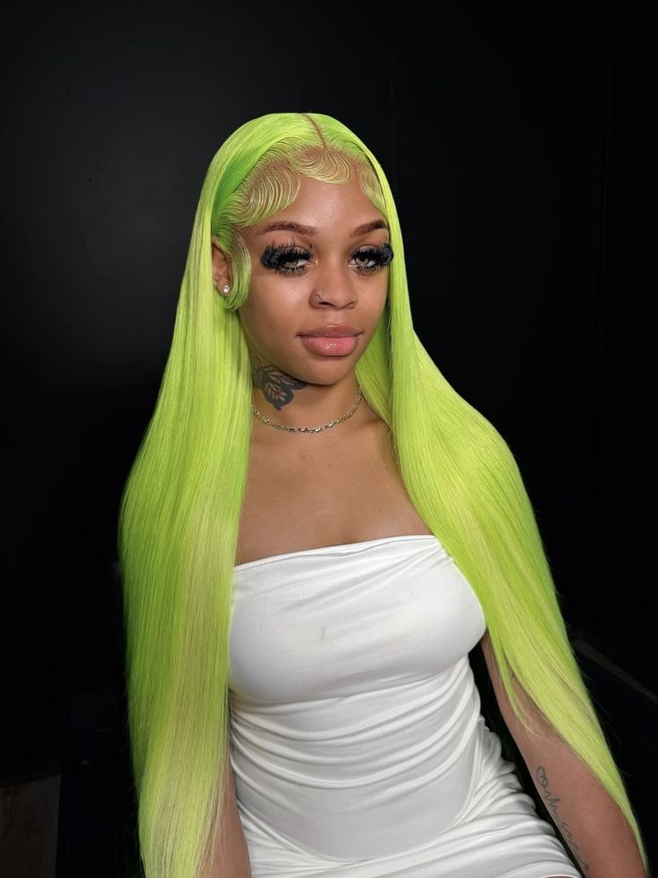 Neon Green Body Wave & Straight Wig | 13x6 HD Lace Front | Virgin Human Hair | Pre-Plucked | Kimone's Hair Deluxe Kimone's Hair Deluxe