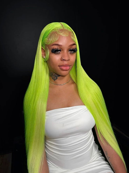 Neon Green Body Wave & Straight Wig | 13x6 HD Lace Front | Virgin Human Hair | Pre-Plucked | Kimone's Hair Deluxe Kimone's Hair Deluxe