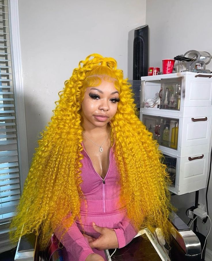 Bold Color | Yellow Deep Wave Wig | 13x6 HD Lace Front | 180% Density | 100% Human Hair | 20"-34"